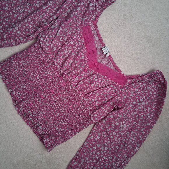 Pink cottage core corset-style blouse with puff sleeves - Picture 2 of 5